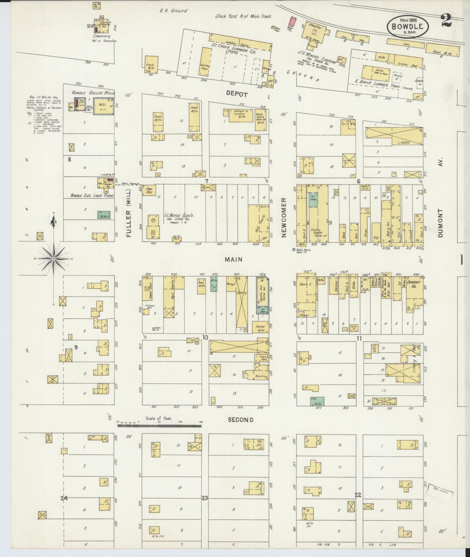 Sanborn Fire Insurance Map from Bowdle, Edmunds County, South Dakota (1898), Sheet #0002 - Complete Map Set gallery image, historic Sanborn map, vintage wall art, South Dakota South Dakota