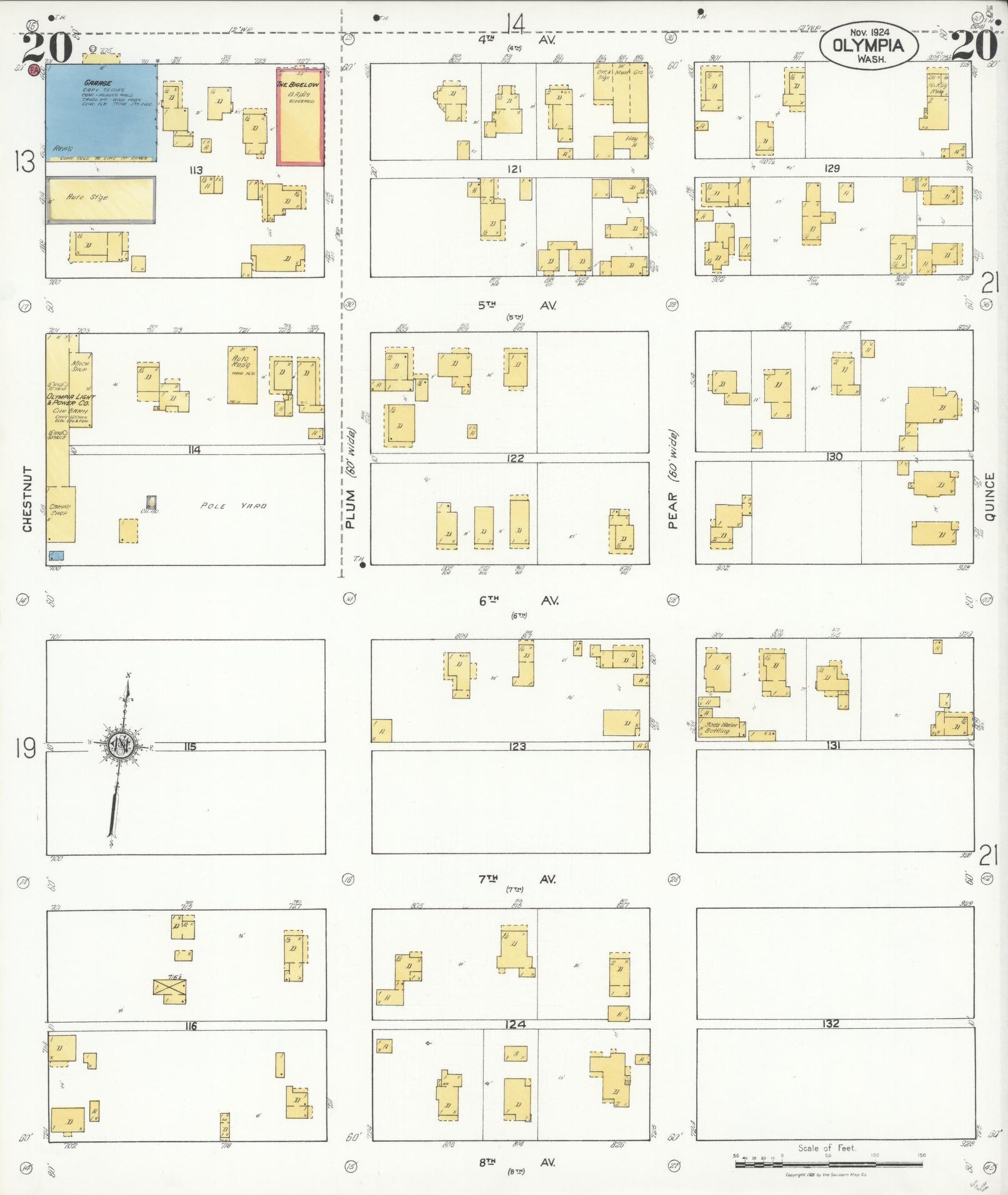 Sanborn Fire Insurance Map from Olympia, Thurston County, Washington (1924), Sheet #0020 - Historic Sanborn Fire Insurance Map Print, vintage old map wall art, antique decor, genealogy gift, Washington Washington map