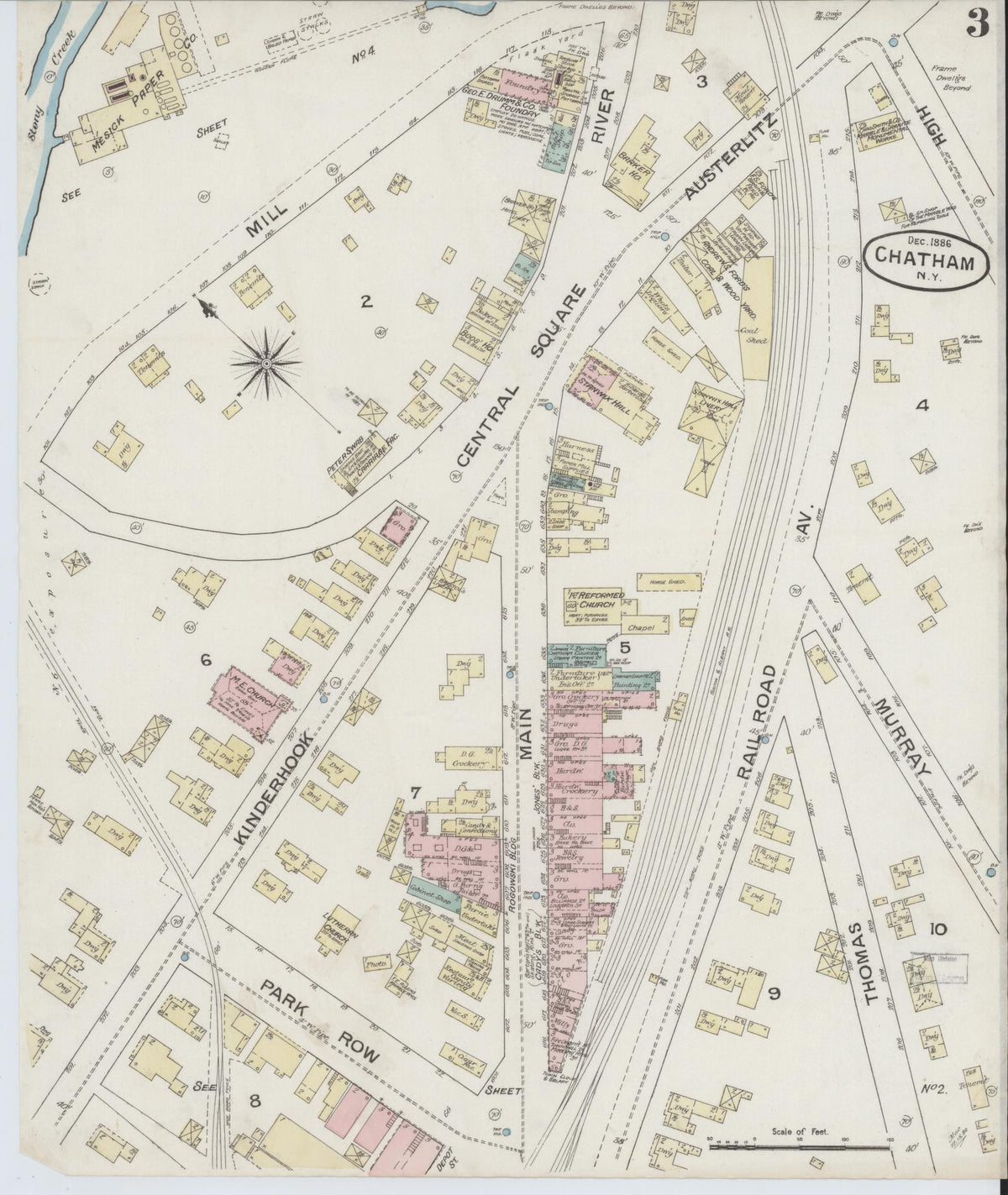 Sanborn Fire Insurance Map from Chatham, Columbia County, New York (1886), Sheet #0003 - Complete Map Set gallery image, historic Sanborn map, vintage wall art, New York New York