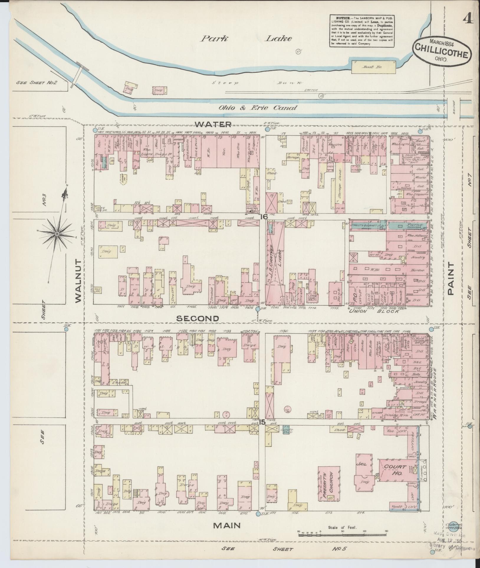 Sanborn Fire Insurance Map from Chillicothe, Ross County, Ohio (1884), Sheet #0004 - Historic Sanborn Fire Insurance Map Print, vintage old map wall art, antique decor, genealogy gift, Ohio Ohio map