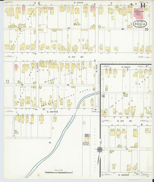 Sanborn Fire Insurance Map from Xenia, Greene County, Ohio (1910), Sheet #0014 - Historic Sanborn Fire Insurance Map Print, vintage old map wall art, antique decor, genealogy gift, Ohio Ohio map