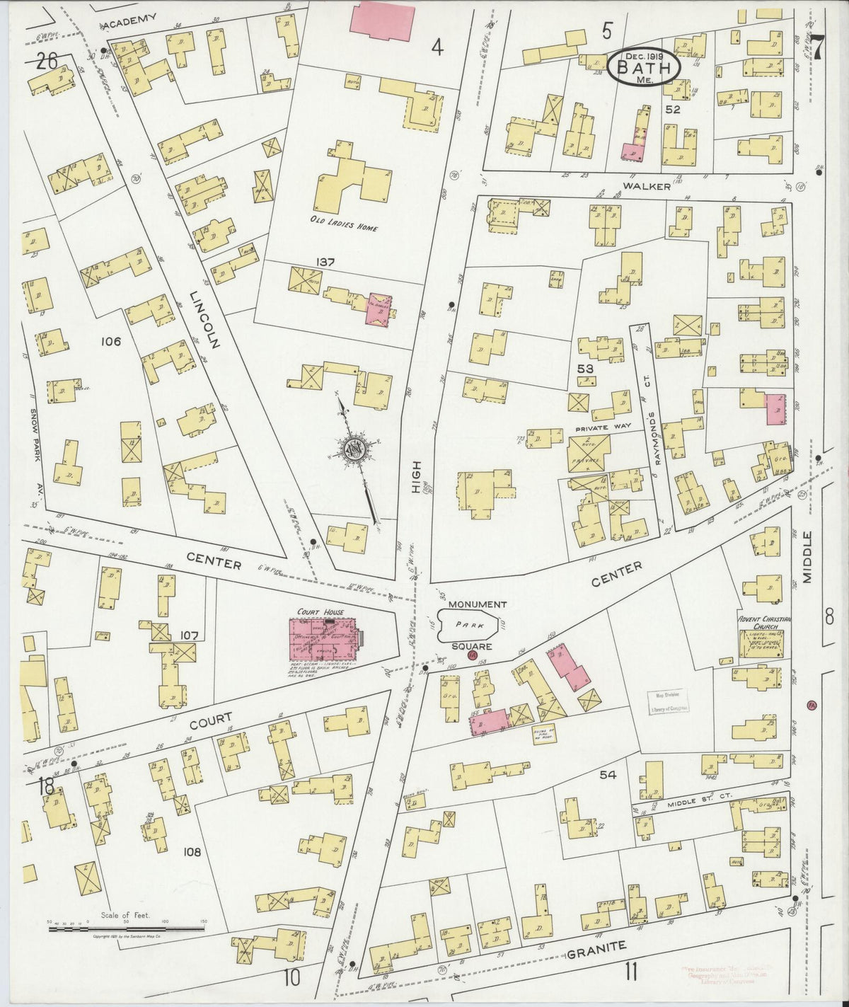 Sanborn Fire Insurance Map from Bath, Sagadahoc County, Maine (1919), Sheet #0007 - Complete Map Set gallery image, historic Sanborn map, vintage wall art, Maine Maine