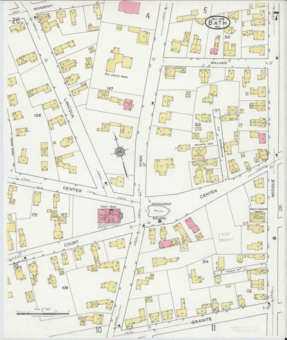 Sanborn Fire Insurance Map from Bath, Sagadahoc County, Maine (1919), Sheet #0007 - Complete Map Set gallery image, historic Sanborn map, vintage wall art, Maine Maine