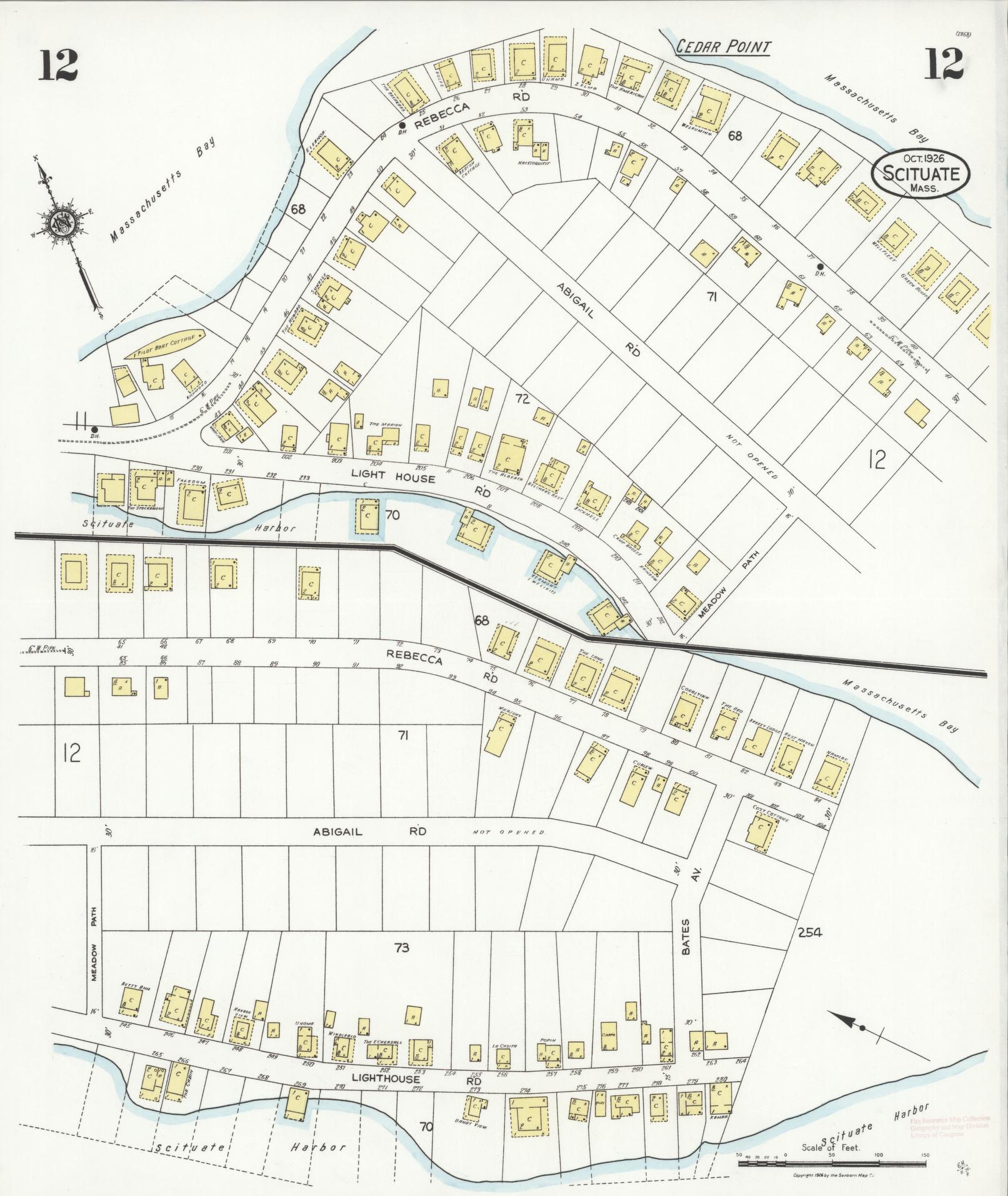 Sanborn Fire Insurance Map from Scituate, Plymouth County, Massachusetts (1926), Sheet #0012 - Historic Sanborn Fire Insurance Map Print, vintage old map wall art, antique decor, genealogy gift, Massachusetts Massachusetts map