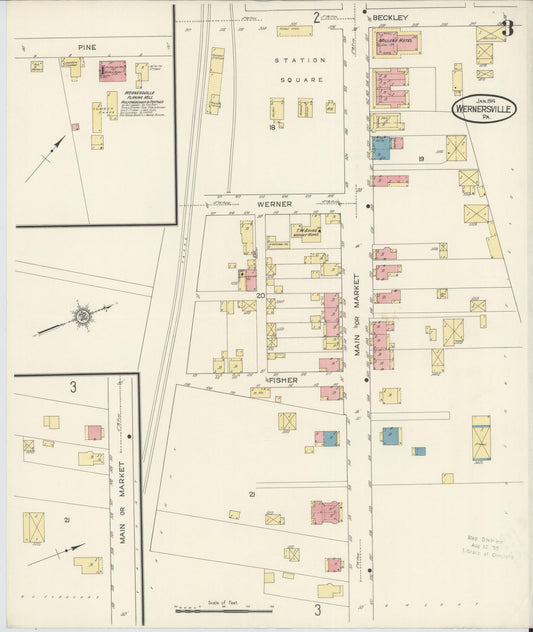 Sanborn Fire Insurance Map from Wernersville, Berks County, Pennsylvania (1914), Sheet #0003 - Historic Sanborn Fire Insurance Map Print, vintage old map wall art, antique decor, genealogy gift, Pennsylvania Pennsylvania map