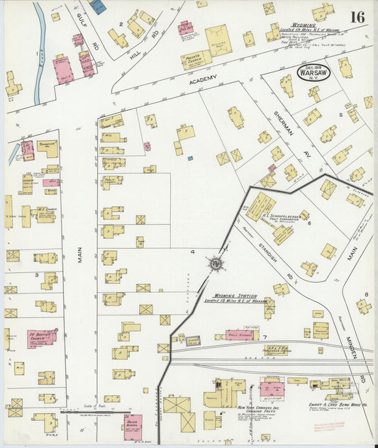Sanborn Fire Insurance Map from Warsaw, Wyoming County, New York (1919), Sheet #0016 - Historic Sanborn Fire Insurance Map Print, vintage old map wall art, antique decor, genealogy gift, New York New York map