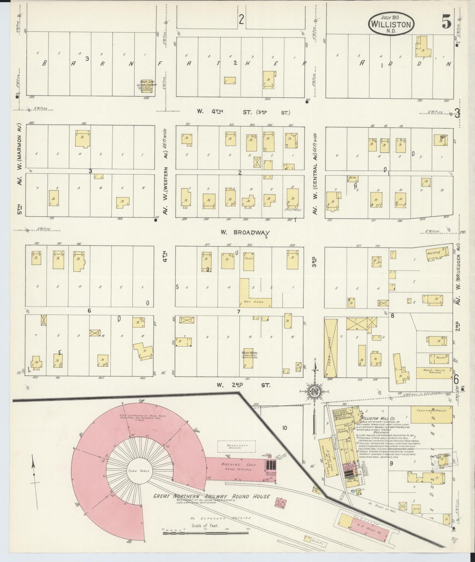 Sanborn Fire Insurance Map from Williston, Williams County, North Dakota (1913), Sheet #0005 - Complete Map Set gallery image, historic Sanborn map, vintage wall art, North Dakota North Dakota