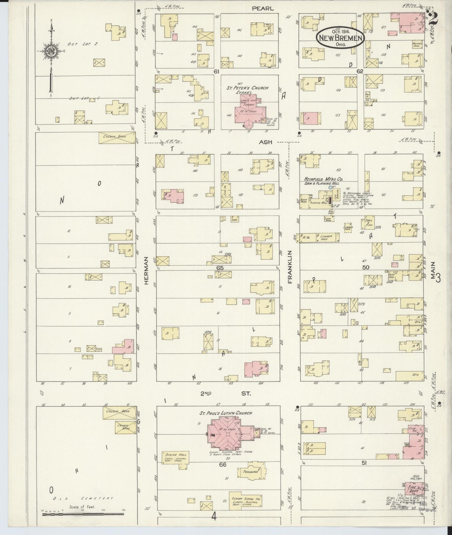 Sanborn Fire Insurance Map from New Bremen, Auglaize County, Ohio (1914), Sheet #0002 - Complete Map Set gallery image, historic Sanborn map, vintage wall art, Ohio Ohio