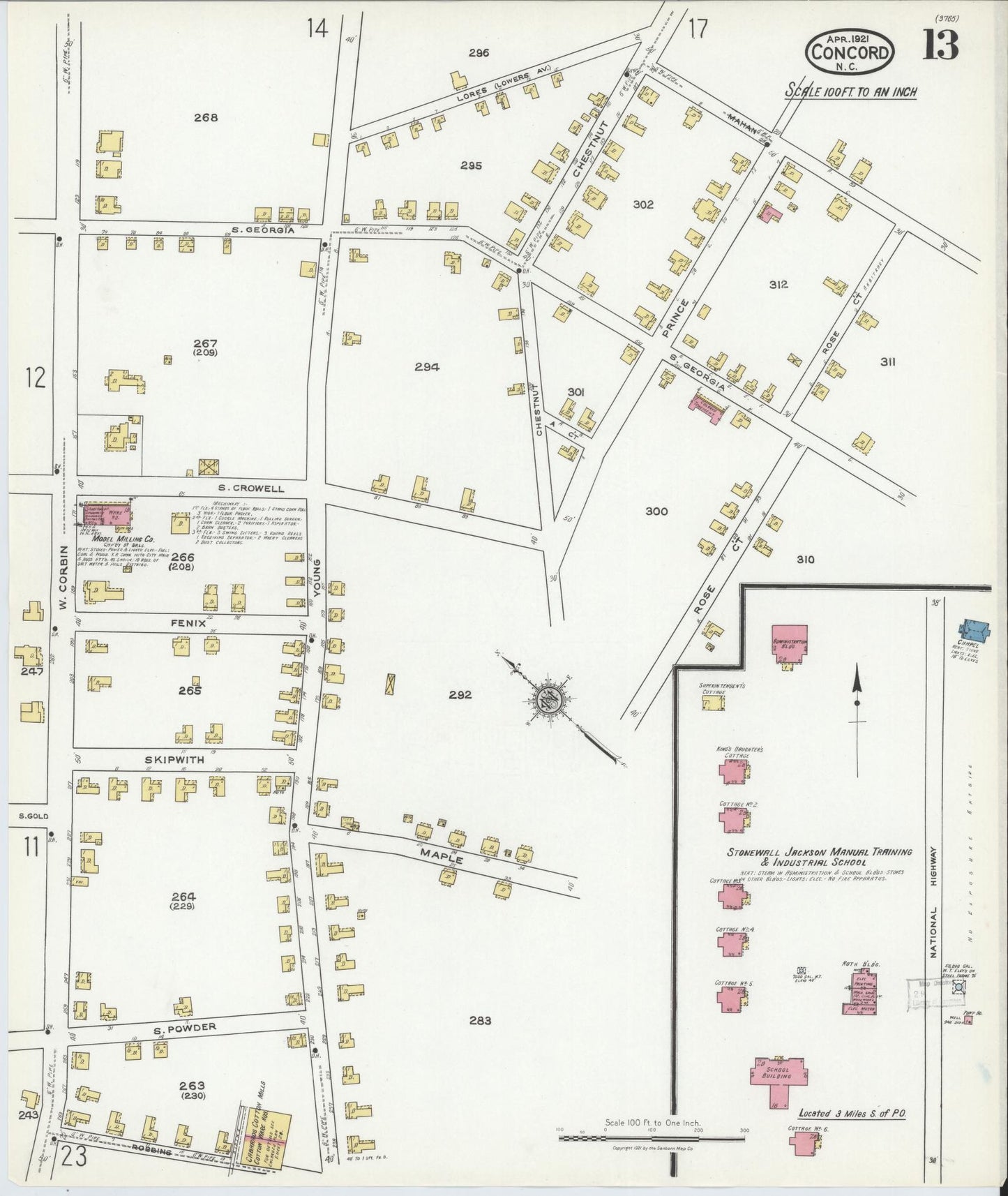 Sanborn Fire Insurance Map from Concord, Cabarrus County, North Carolina (1921), Sheet #0013 - Complete Map Set gallery image, historic Sanborn map, vintage wall art, North Carolina North Carolina
