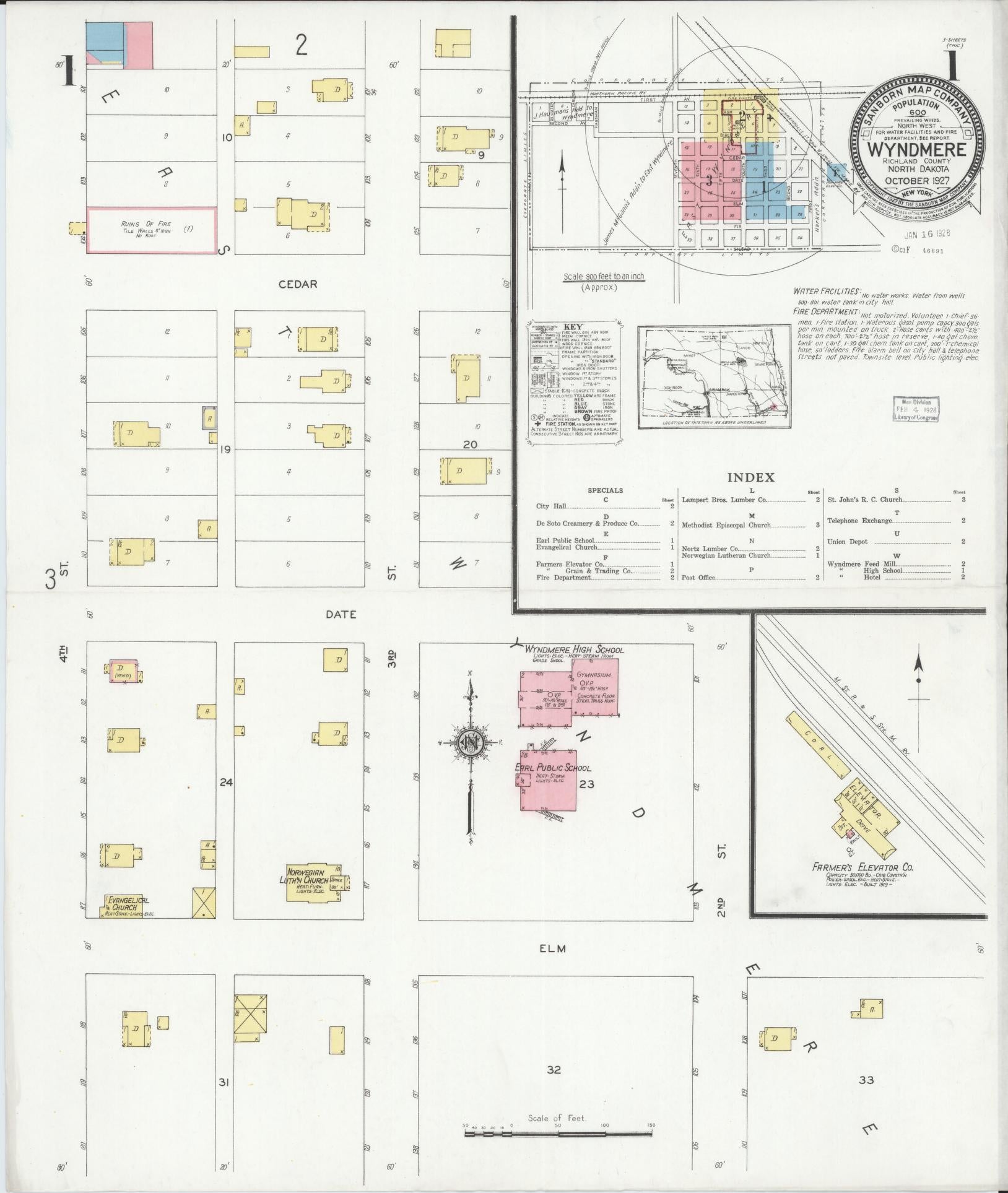 Sanborn Fire Insurance Map from Wyndmere, Richland County, North Dakota (1927), Sheet #0001 - Historic Sanborn Fire Insurance Map Print, vintage old map wall art, antique decor, genealogy gift, North Dakota North Dakota map