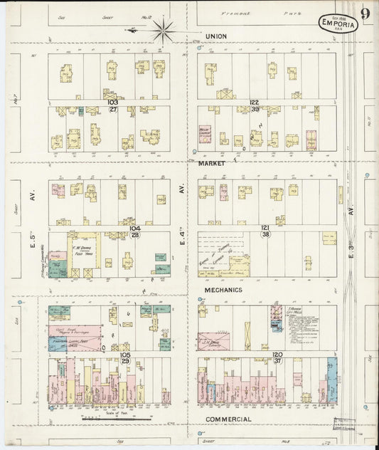Sanborn Fire Insurance Map from Emporia, Lyon County, Kansas (1888), Sheet #0009 - Historic Sanborn Fire Insurance Map Print, vintage old map wall art, antique decor, genealogy gift, Kansas Kansas map