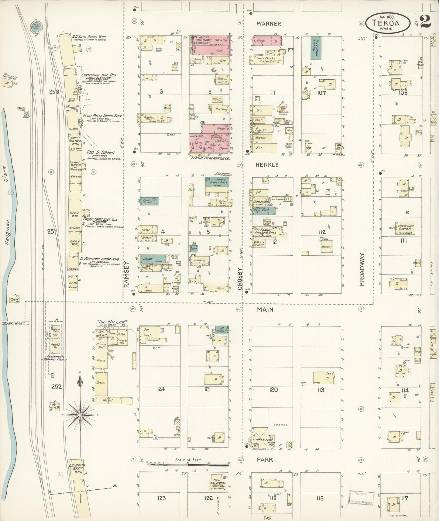 Sanborn Fire Insurance Map from Tekoa, Whitman County, Washington (1899), Sheet #0002 - Historic Sanborn Fire Insurance Map Print, vintage old map wall art, antique decor, genealogy gift, Washington Washington map
