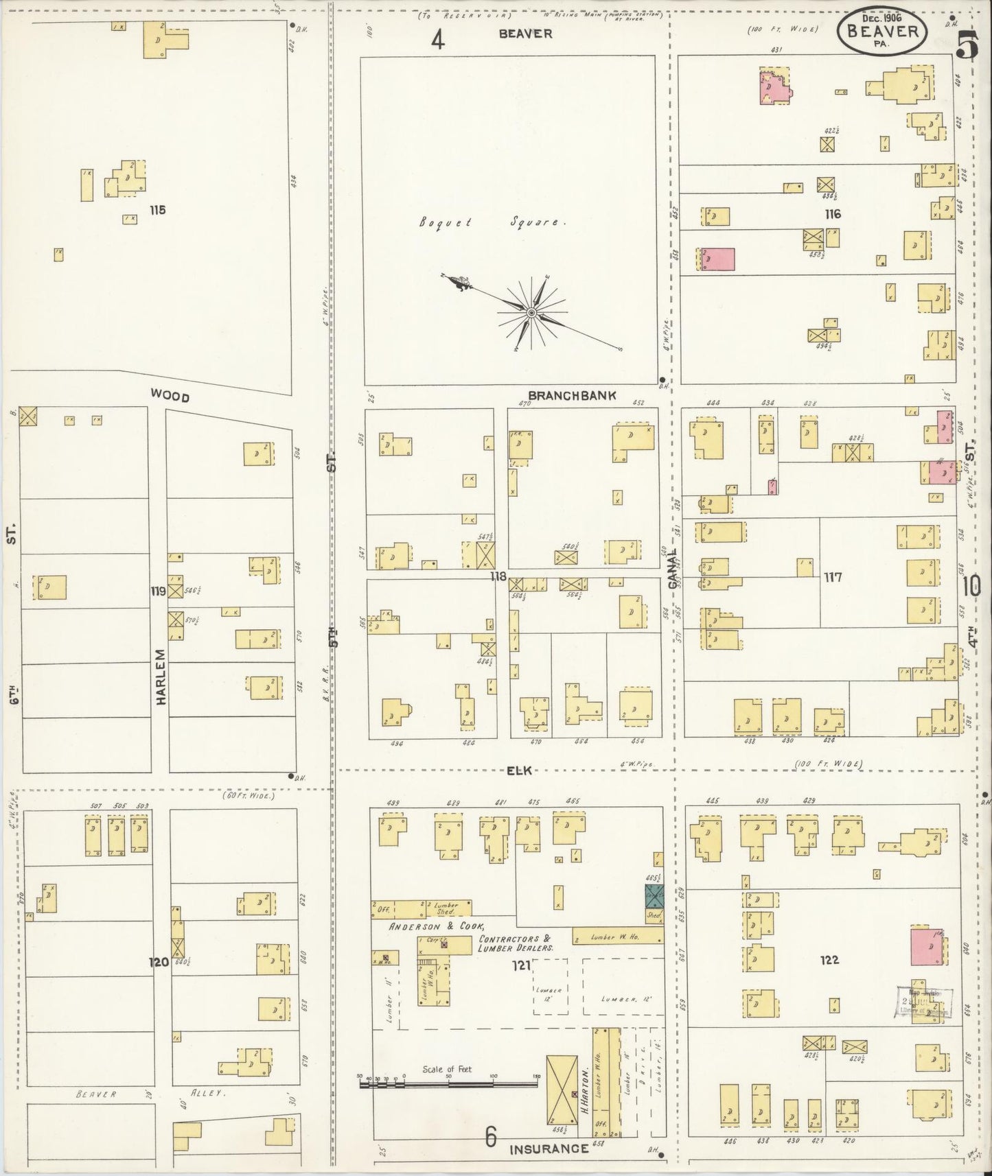 Sanborn Fire Insurance Map from Beaver, Beaver County, Pennsylvania (1906), Sheet #0005 - Historic Sanborn Fire Insurance Map Print, vintage old map wall art, antique decor, genealogy gift, Pennsylvania Pennsylvania map
