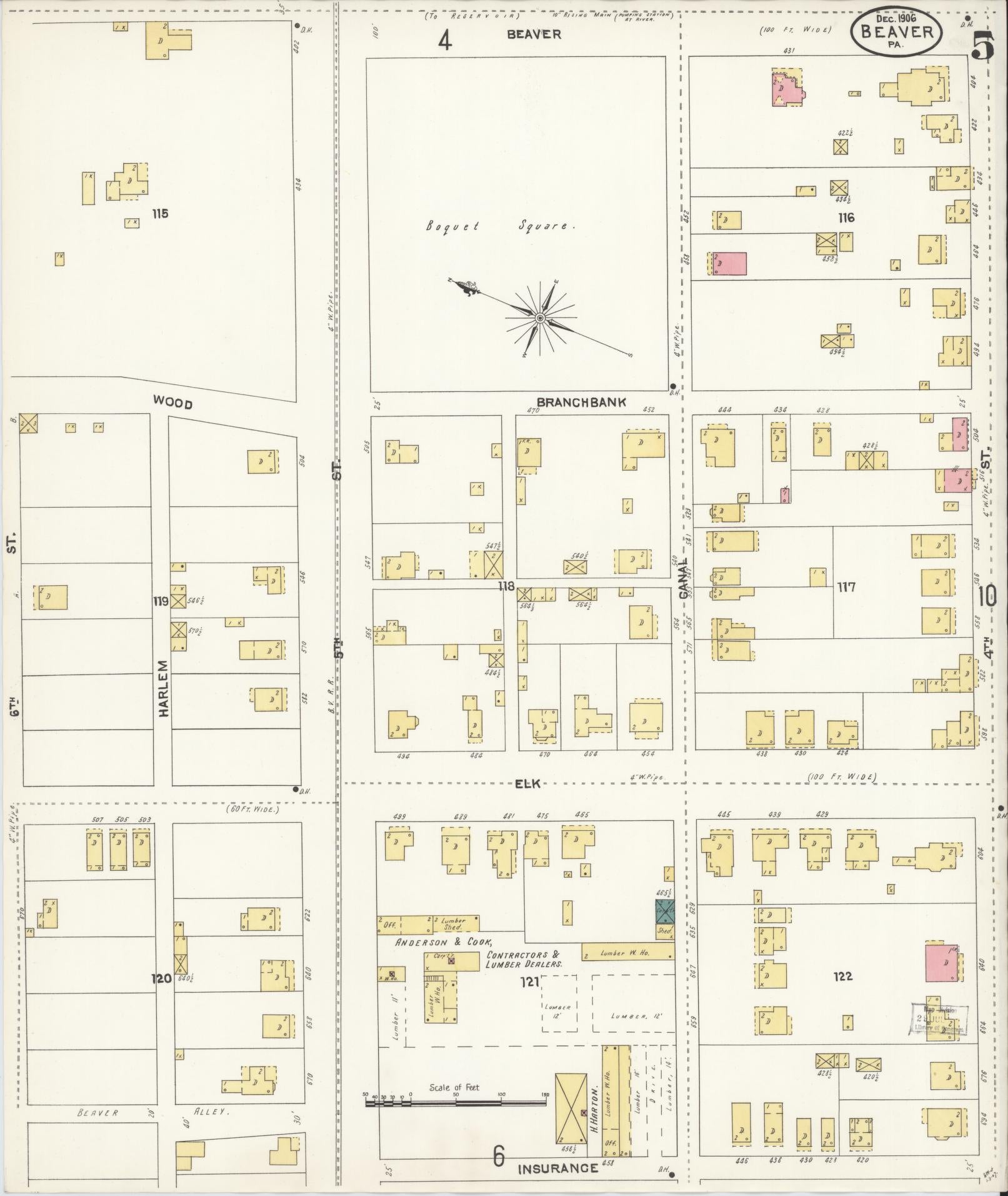 Sanborn Fire Insurance Map from Beaver, Beaver County, Pennsylvania (1906), Sheet #0005 - Historic Sanborn Fire Insurance Map Print, vintage old map wall art, antique decor, genealogy gift, Pennsylvania Pennsylvania map