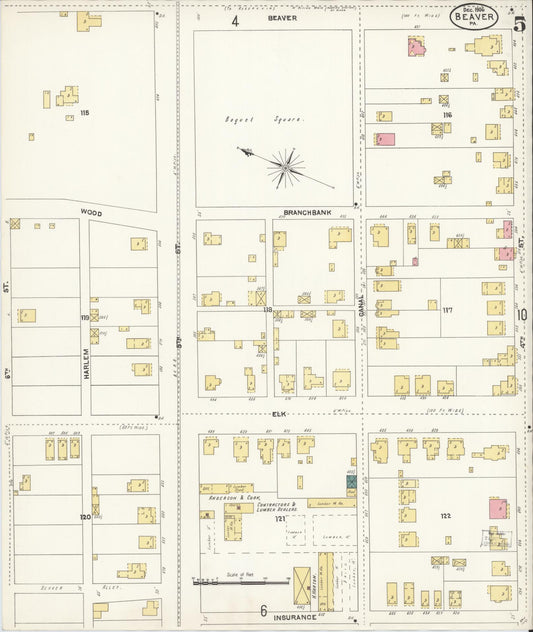 Sanborn Fire Insurance Map from Beaver, Beaver County, Pennsylvania (1906), Sheet #0005 - Historic Sanborn Fire Insurance Map Print, vintage old map wall art, antique decor, genealogy gift, Pennsylvania Pennsylvania map