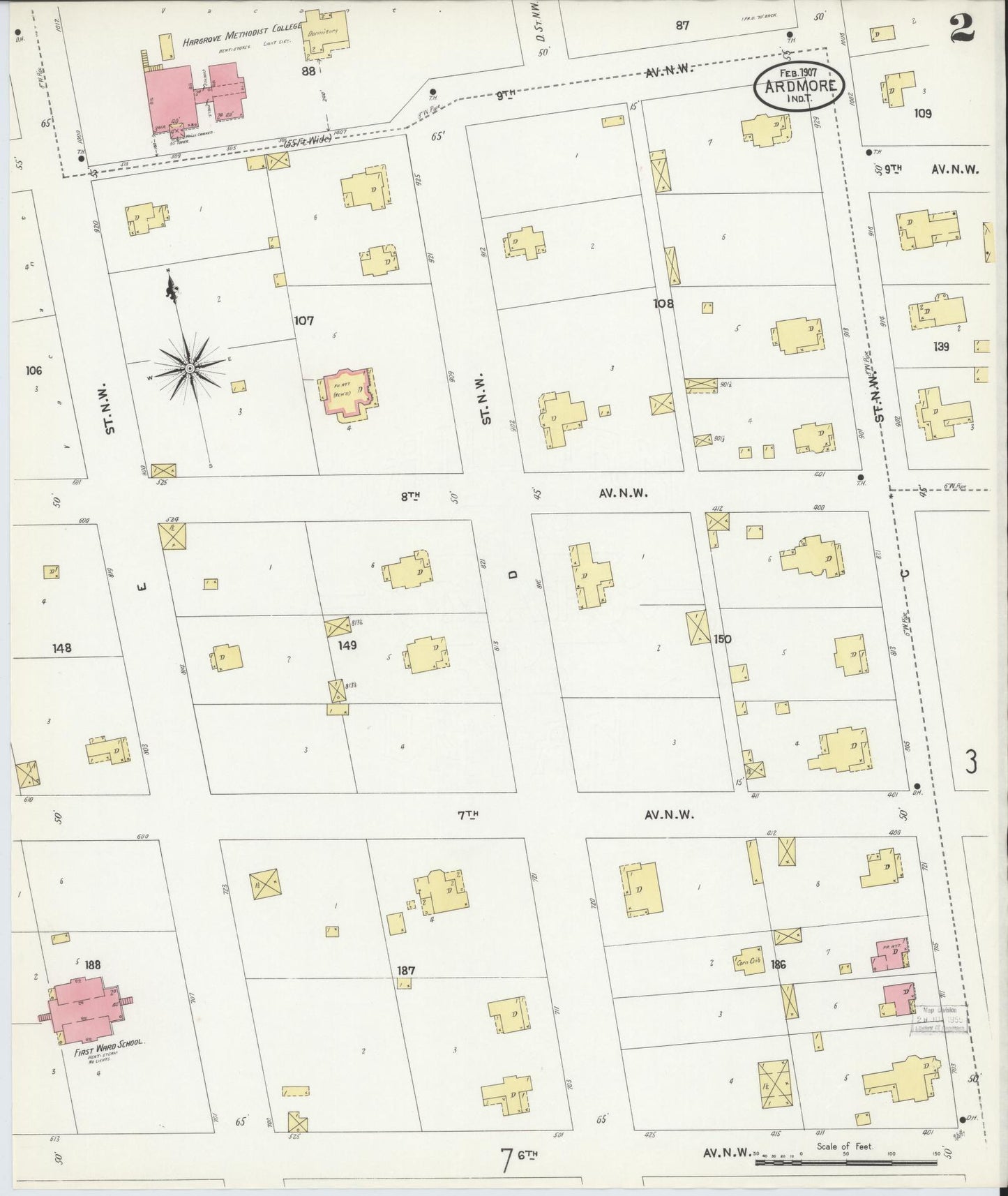 Sanborn Fire Insurance Map from Ardmore, Carter County, Oklahoma (1907), Sheet #0002 - Complete Map Set gallery image, historic Sanborn map, vintage wall art, Oklahoma Oklahoma