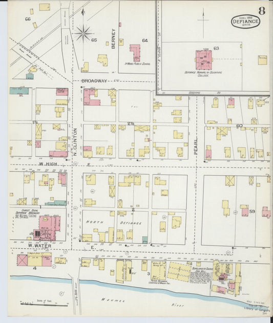 Sanborn Fire Insurance Map from Defiance, Defiance County, Ohio (1893), Sheet #0008 - Historic Sanborn Fire Insurance Map Print, vintage old map wall art, antique decor, genealogy gift, Ohio Ohio map