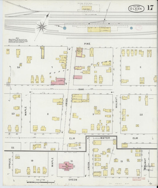Sanborn Fire Insurance Map from Olean, Cattaraugus County, New York (1894), Sheet #0017 - Historic Sanborn Fire Insurance Map Print, vintage old map wall art, antique decor, genealogy gift, New York New York map