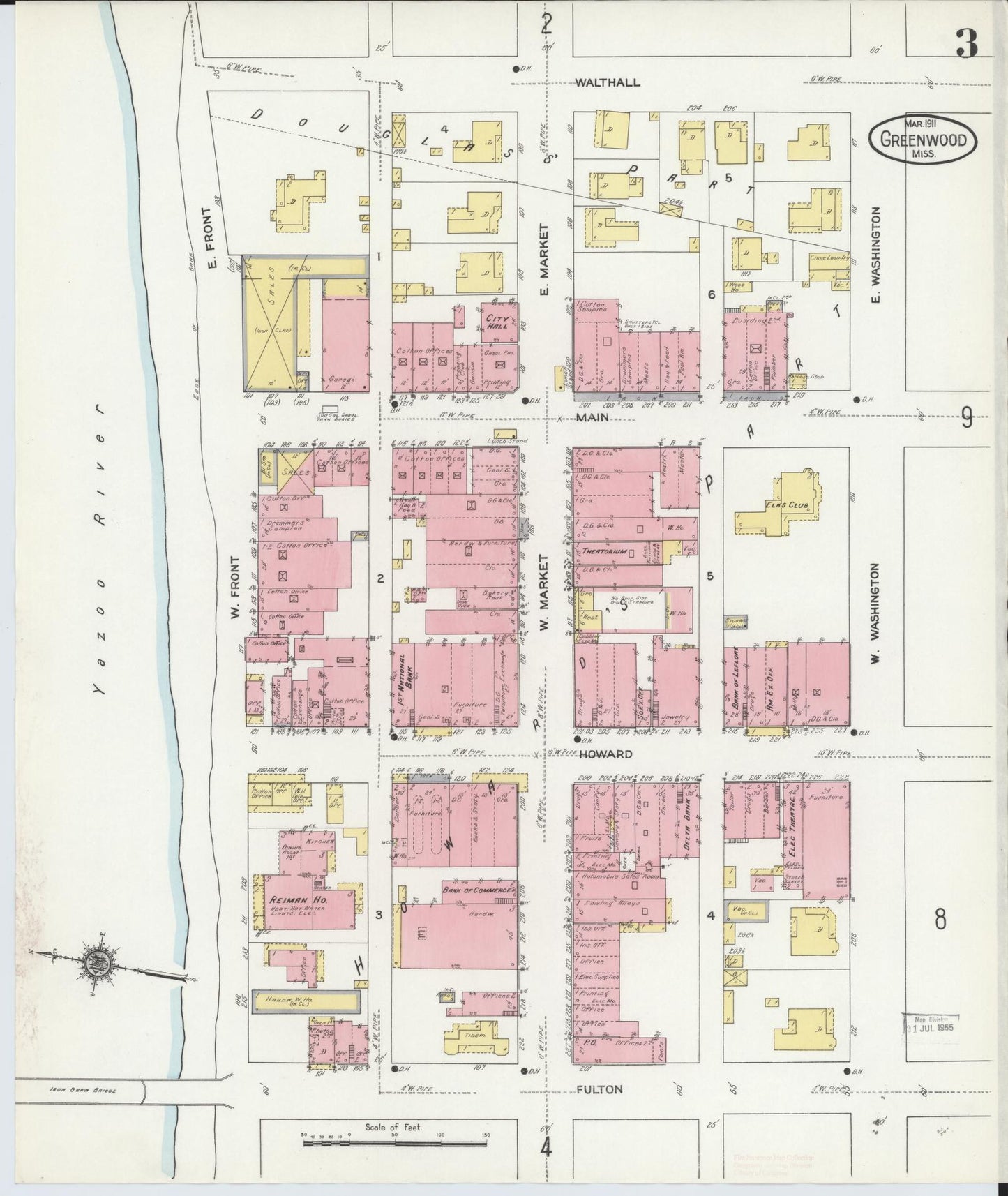 Sanborn Fire Insurance Map from Greenwood, Leflore County, Mississippi (1911), Sheet #0003 - Complete Map Set gallery image, historic Sanborn map, vintage wall art, Mississippi Mississippi
