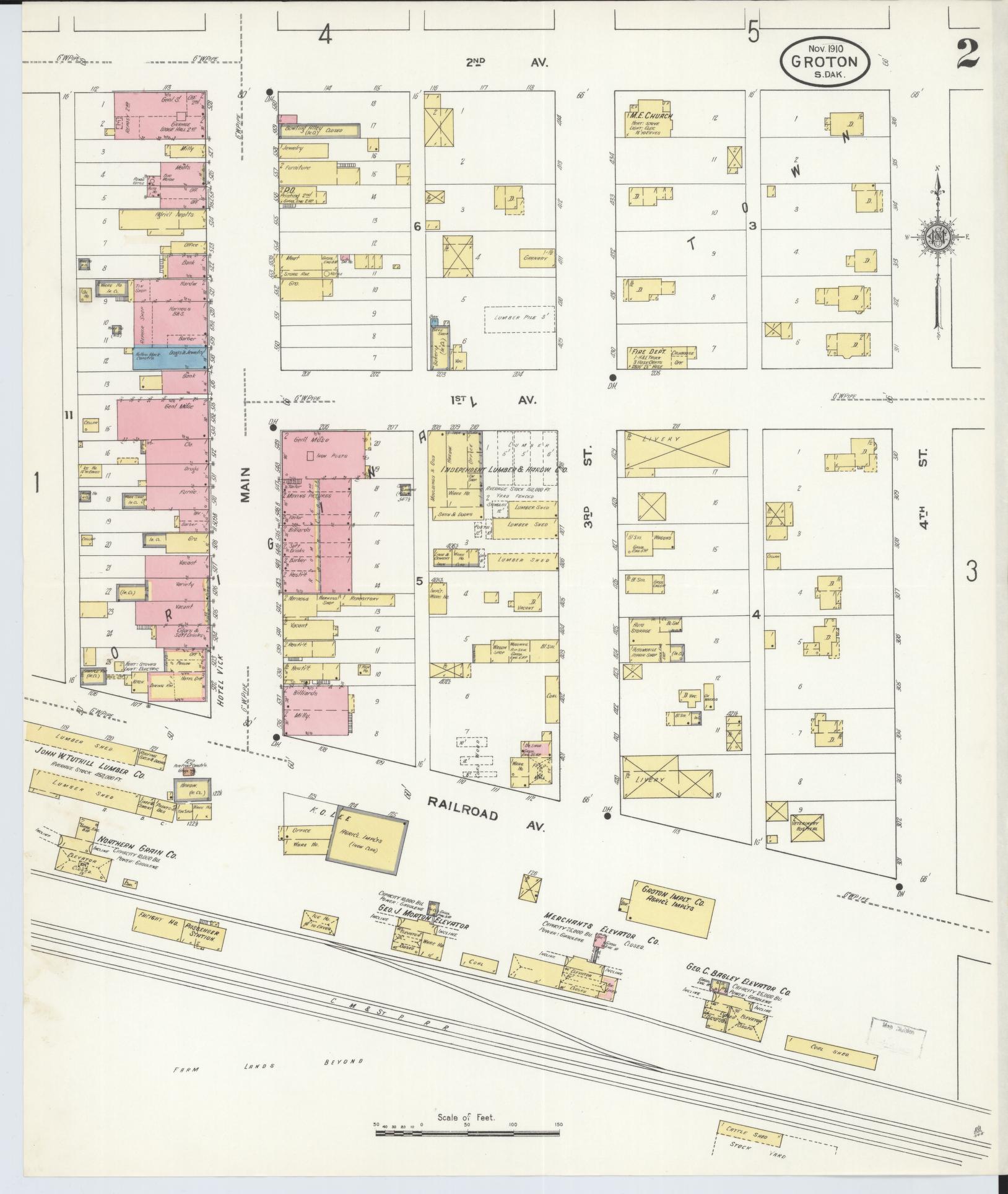 Sanborn Fire Insurance Map from Groton, Brown County, South Dakota (1910), Sheet #0002 - Historic Sanborn Fire Insurance Map Print, vintage old map wall art, antique decor, genealogy gift, South Dakota South Dakota map