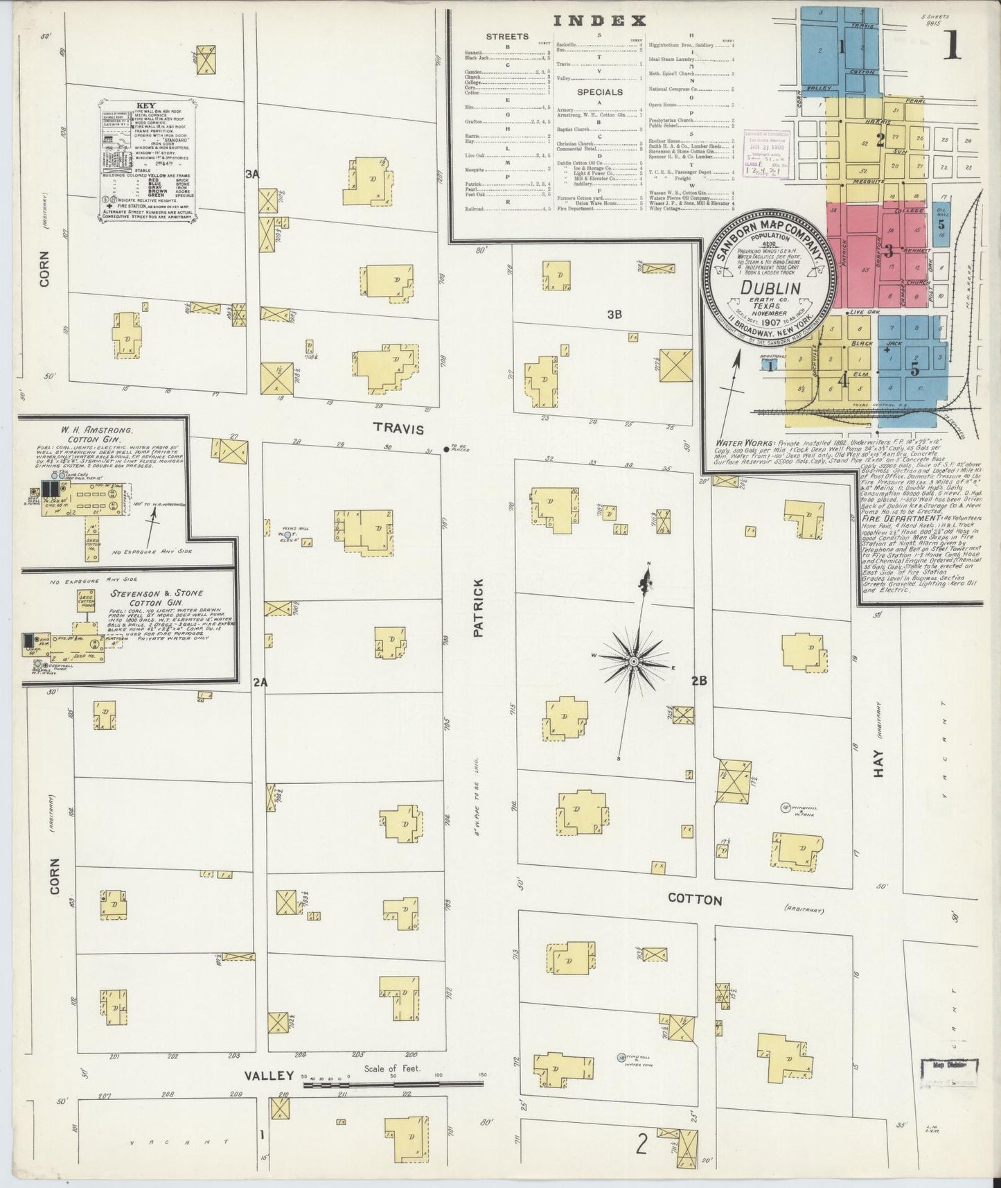 Sanborn Fire Insurance Map from Dublin, Erath County, Texas. (1907) – Historic Sanborn Fire Insurance Map Print