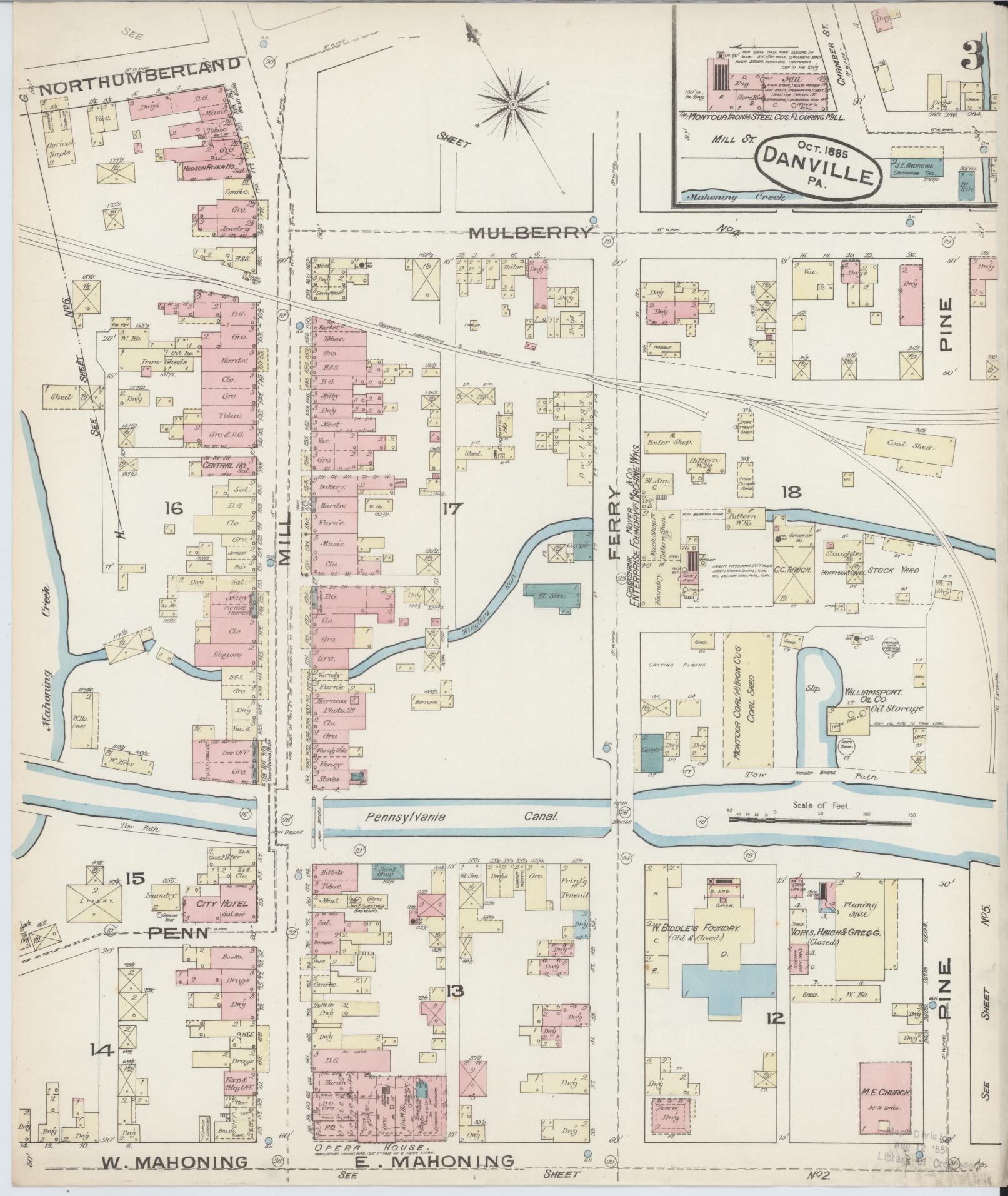 Sanborn Fire Insurance Map from Danville, Montour County, Pennsylvania (1885), Sheet #0003 - Historic Sanborn Fire Insurance Map Print, vintage old map wall art, antique decor, genealogy gift, Pennsylvania Pennsylvania map