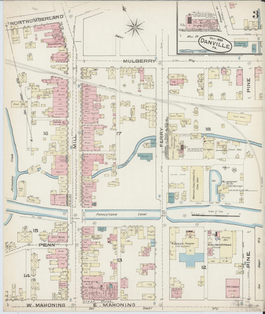 Sanborn Fire Insurance Map from Danville, Montour County, Pennsylvania (1885), Sheet #0003 - Historic Sanborn Fire Insurance Map Print, vintage old map wall art, antique decor, genealogy gift, Pennsylvania Pennsylvania map
