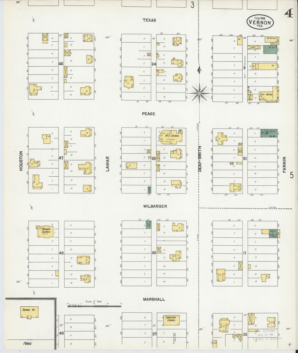 Sanborn Fire Insurance Map from Vernon, Wilbarger County, Texas (1902), Sheet #0004 - Complete Map Set gallery image, historic Sanborn map, vintage wall art, Texas Texas