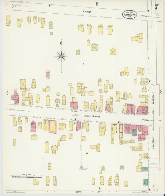 Sanborn Fire Insurance Map from Hamburg, Erie County, New York (1907), Sheet #0007 - Historic Sanborn Fire Insurance Map Print, vintage old map wall art, antique decor, genealogy gift, New York New York map