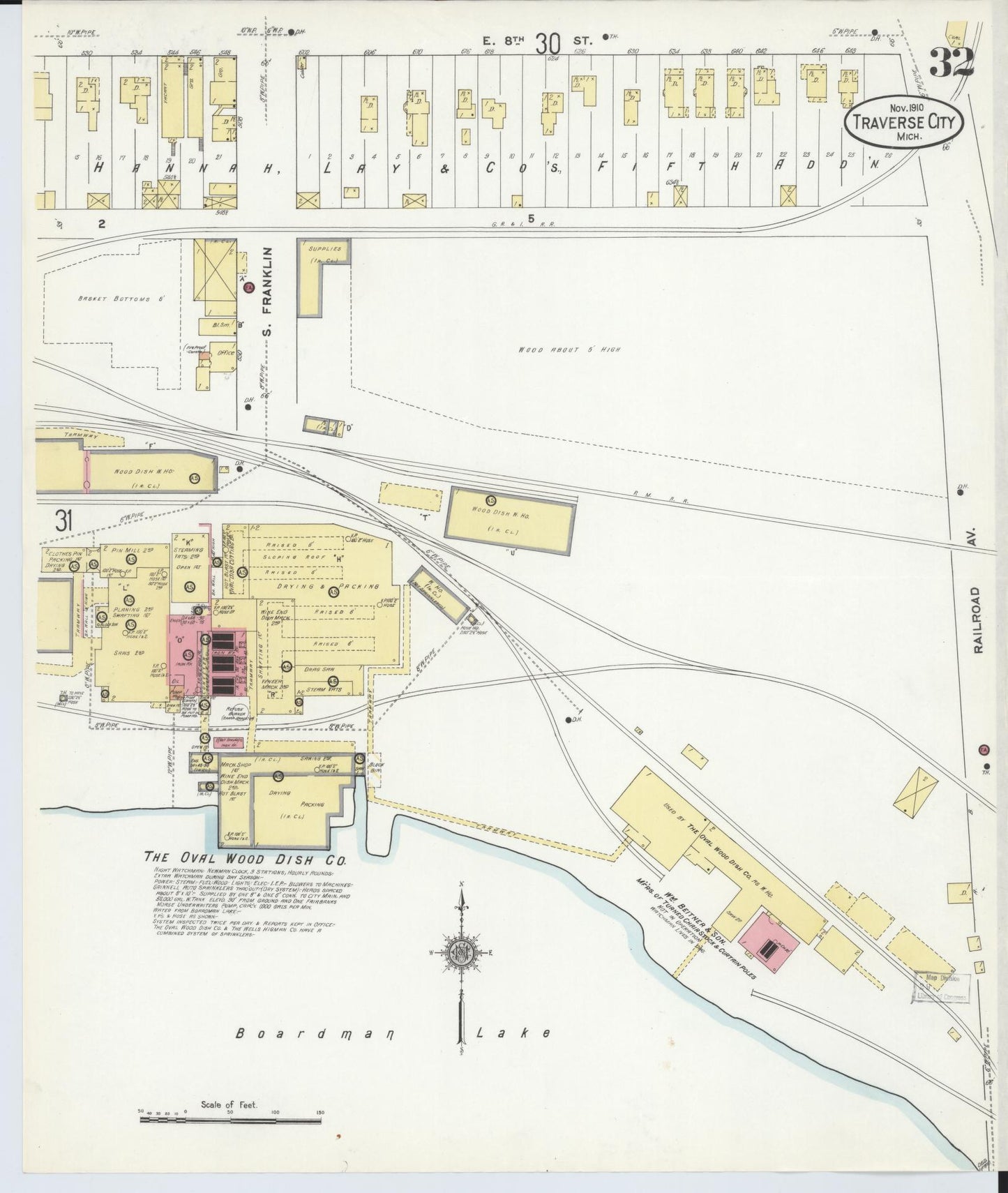 Sanborn Fire Insurance Map from Traverse City, Grand Traverse County, Michigan (1910), Sheet #0032 - Complete Map Set gallery image, historic Sanborn map, vintage wall art, Michigan Michigan