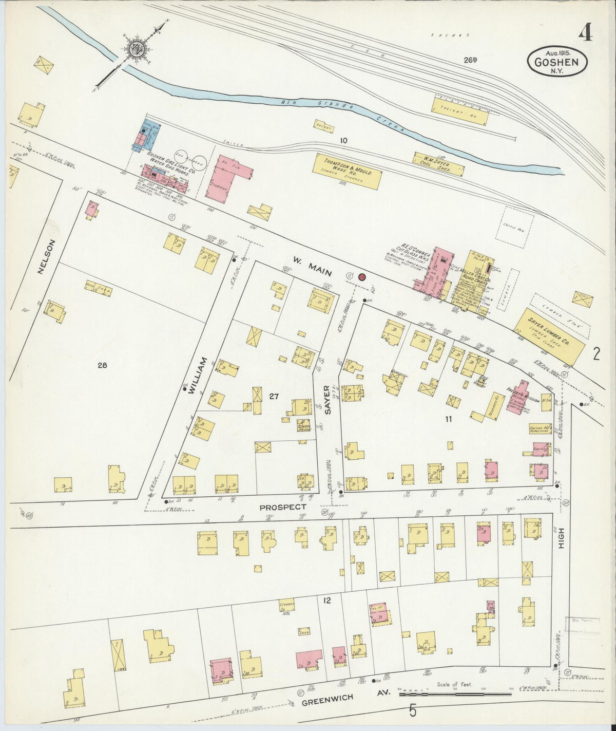 Sanborn Fire Insurance Map from Goshen, Orange County, New York (1915), Sheet #0004 - Complete Map Set gallery image, historic Sanborn map, vintage wall art, New York New York