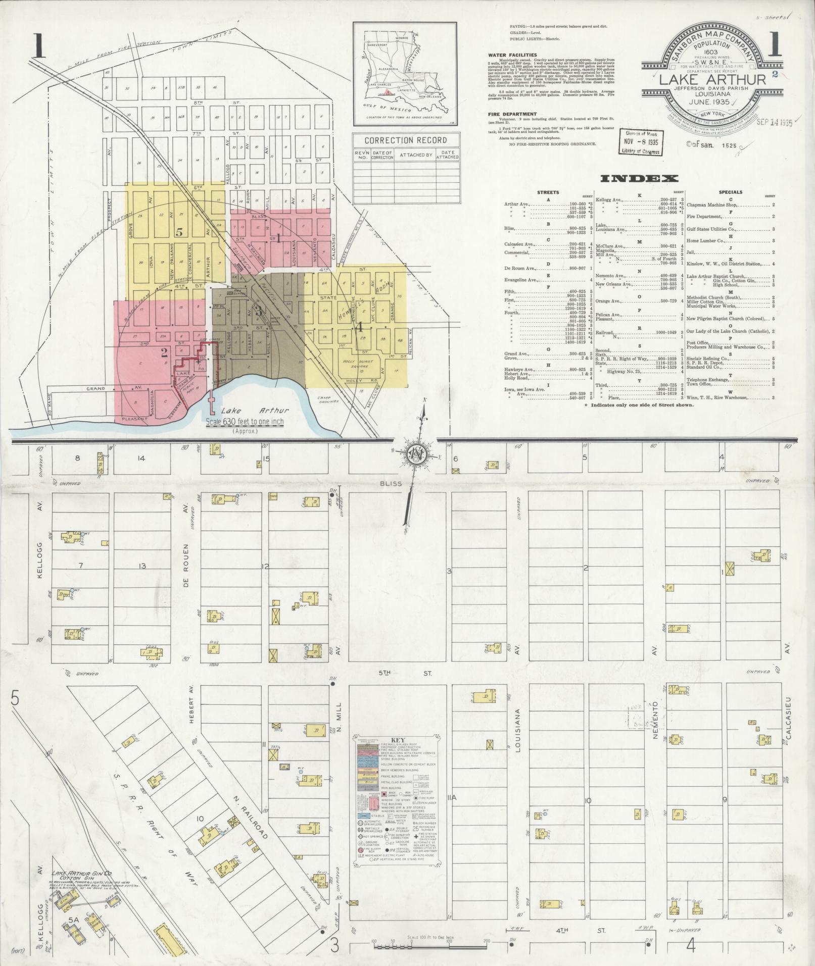 Sanborn Fire Insurance Map from Lake Arthur, Jefferson Davis Parish, Louisiana (1935), Sheet #0001 - Complete Map Set gallery image, historic Sanborn map, vintage wall art, Louisiana Louisiana