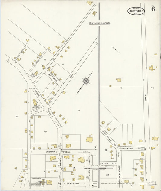 Sanborn Fire Insurance Map from Louisville, Jefferson County, Georgia (1921), Sheet #0006 - Historic Sanborn Fire Insurance Map Print, vintage old map wall art, antique decor, genealogy gift, Georgia Georgia map