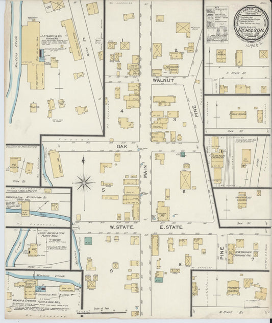 Sanborn Fire Insurance Map from Nicholson, Wyoming County, Pennsylvania (1892), Sheet #0001 - Historic Sanborn Fire Insurance Map Print, vintage old map wall art, antique decor, genealogy gift, Pennsylvania Pennsylvania map