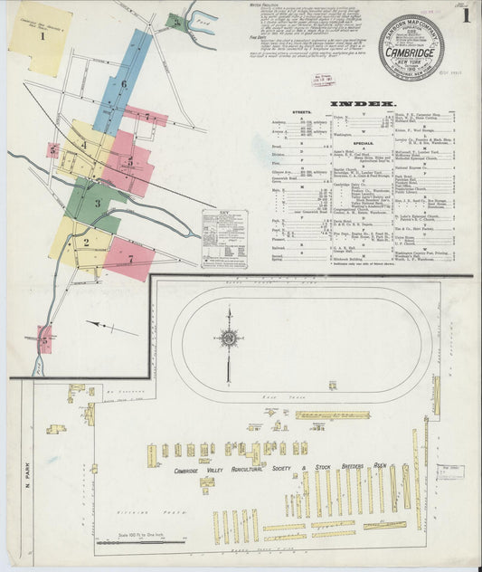 Sanborn Fire Insurance Map from Cambridge, Washington County, New York (1910), Sheet #0001 - Historic Sanborn Fire Insurance Map Print, vintage old map wall art, antique decor, genealogy gift, New York New York map