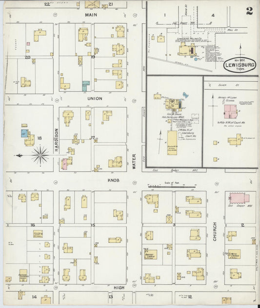 Sanborn Fire Insurance Map from Lewisburg, Marshall County, Tennessee (1892), Sheet #0002 - Historic Sanborn Fire Insurance Map Print, vintage old map wall art, antique decor, genealogy gift, Tennessee Tennessee map