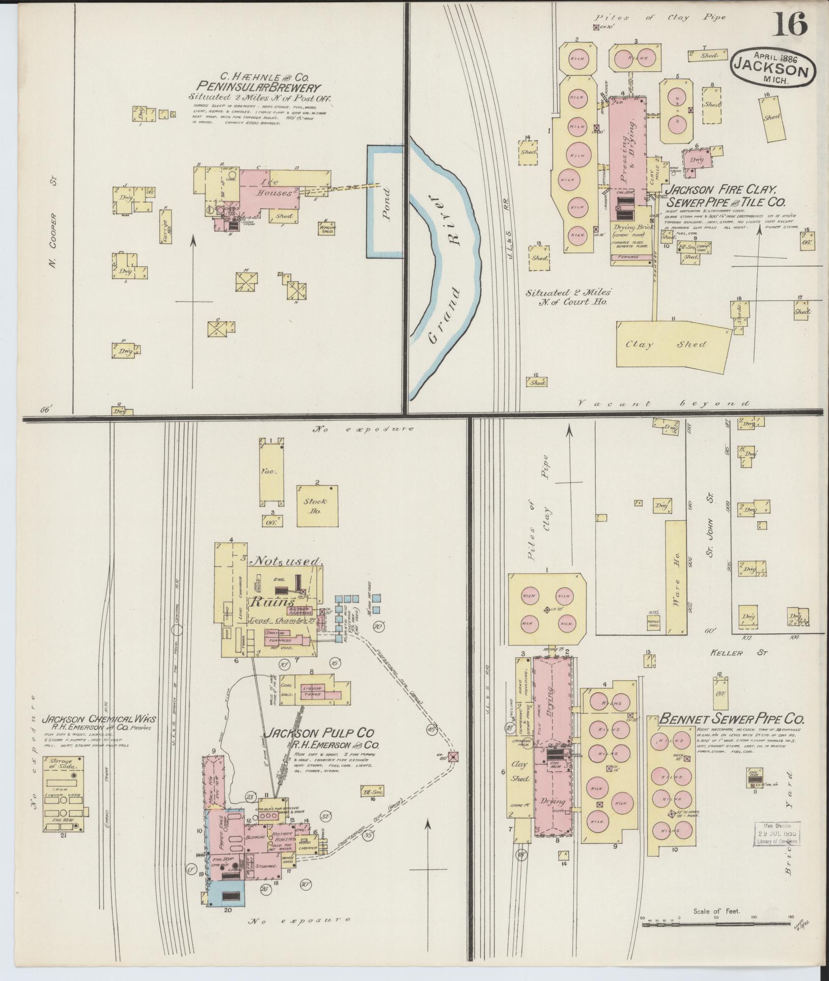 Sanborn Fire Insurance Map from Jackson, Jackson County, Michigan (1886), Sheet #0016 - Complete Map Set gallery image, historic Sanborn map, vintage wall art, Michigan Michigan