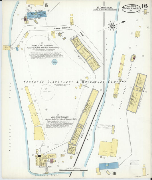 Sanborn Fire Insurance Map from Nicholasville, Jessamine County, Kentucky (1909), Sheet #0016 - Historic Sanborn Fire Insurance Map Print, vintage old map wall art, antique decor, genealogy gift, Kentucky Kentucky map
