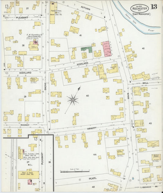 Sanborn Fire Insurance Map from Rochester, Strafford County, New Hampshire (1902), Sheet #0013 - Historic Sanborn Fire Insurance Map Print, vintage old map wall art, antique decor, genealogy gift, New Hampshire New Hampshire map