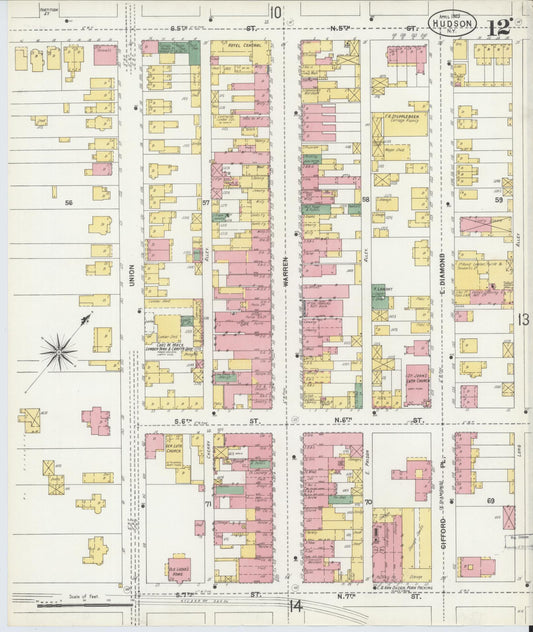 Sanborn Fire Insurance Map from Hudson, Columbia County, New York (1903), Sheet #0012 - Historic Sanborn Fire Insurance Map Print, vintage old map wall art, antique decor, genealogy gift, New York New York map