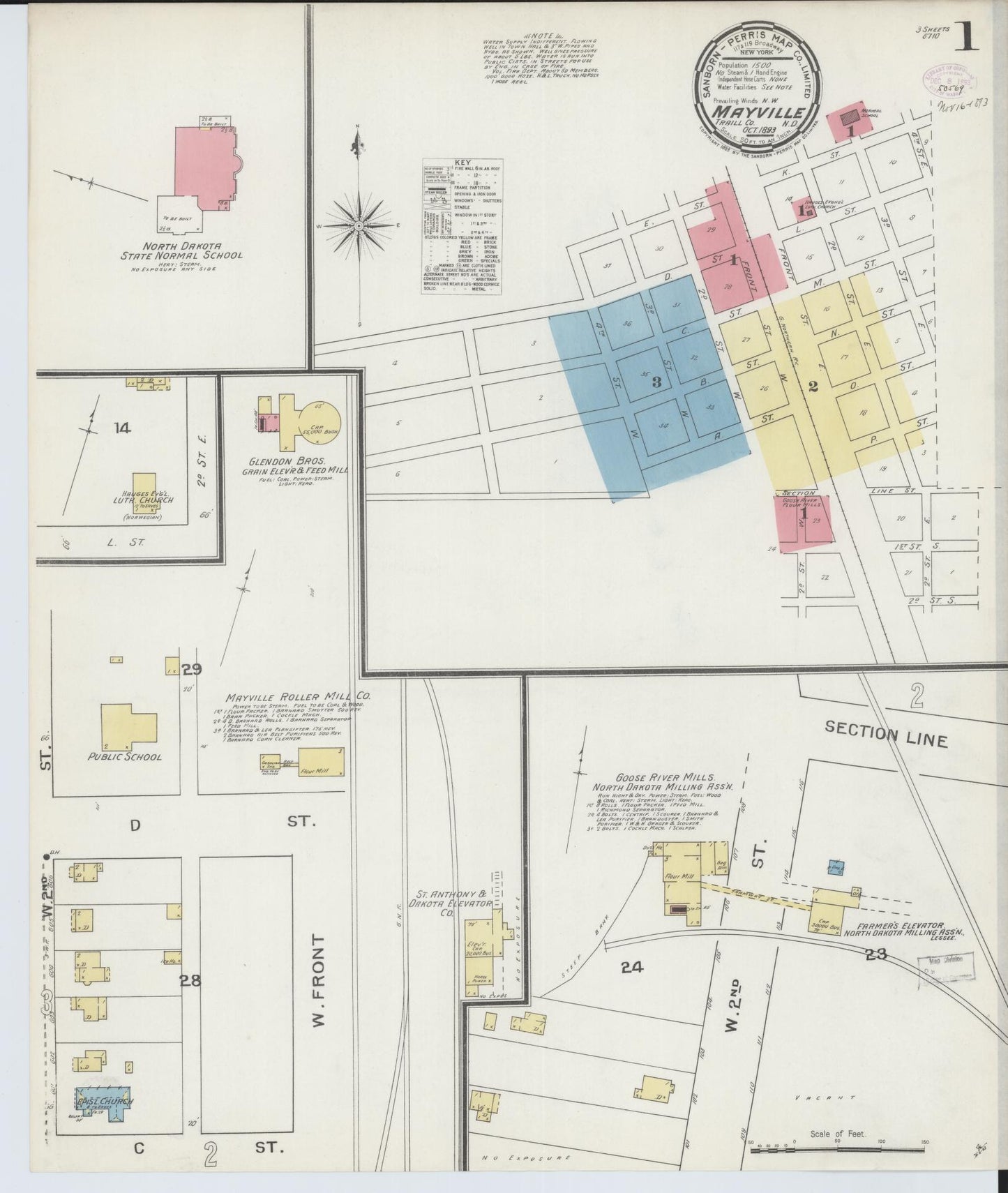 Sanborn Fire Insurance Map from Mayville, Traill County, North Dakota (1893), Sheet #0001 - Historic Sanborn Fire Insurance Map Print, vintage old map wall art, antique decor, genealogy gift, North Dakota North Dakota map