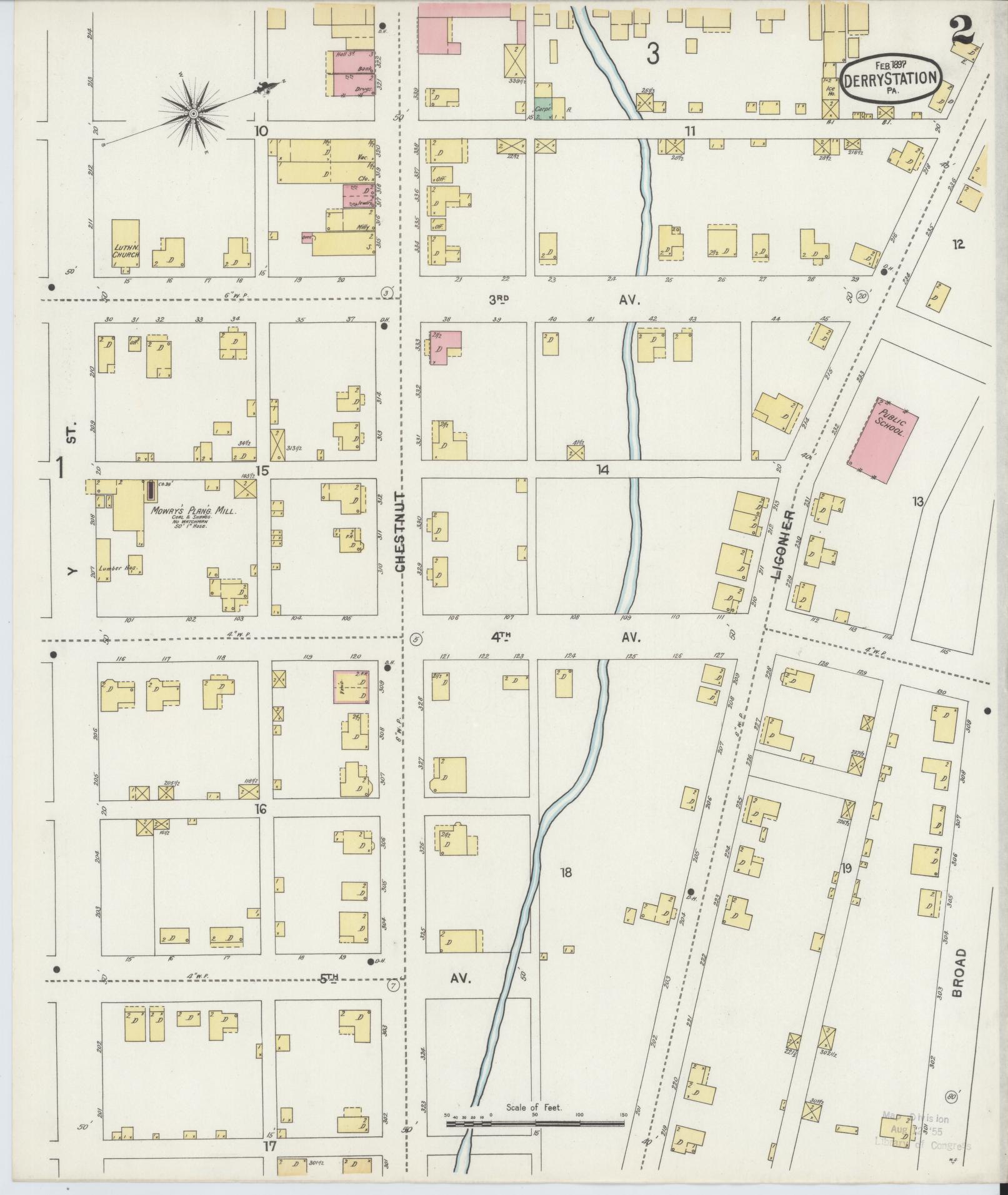 Sanborn Fire Insurance Map from Derry, Westmoreland County, Pennsylvania (1897), Sheet #0002 - Historic Sanborn Fire Insurance Map Print, vintage old map wall art, antique decor, genealogy gift, Pennsylvania Pennsylvania map