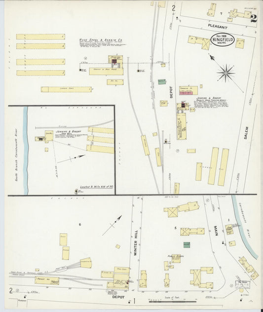 Sanborn Fire Insurance Map from Kingfield, Franklin County, Maine (1908), Sheet #0002 - Historic Sanborn Fire Insurance Map Print, vintage old map wall art, antique decor, genealogy gift, Maine Maine map