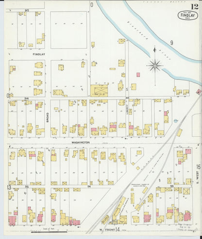 Sanborn Fire Insurance Map from Findlay, Hancock County, Ohio (1901), Sheet #0012 - Historic Sanborn Fire Insurance Map Print, vintage old map wall art, antique decor, genealogy gift, Ohio Ohio map