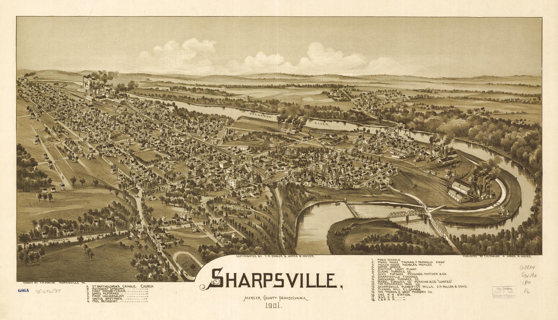 Sharpsville, Mercer County, Pennsylvania 1901. (1901) – Historic Bird’s-Eye View Panorama Print