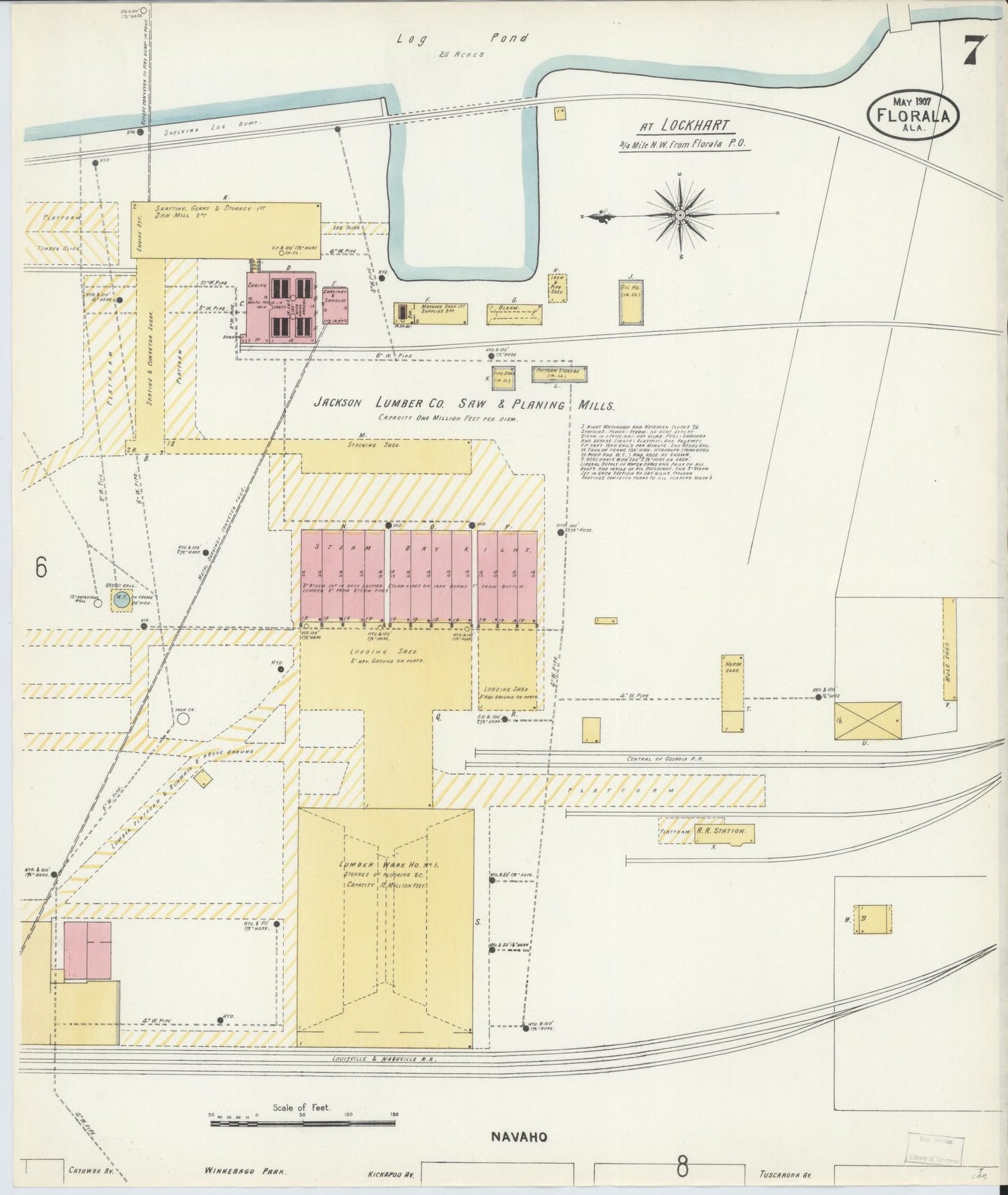 Sanborn Fire Insurance Map from Florala, Covington County, Alabama (1907), Sheet #0007 - Complete Map Set gallery image, historic Sanborn map, vintage wall art, Alabama Alabama