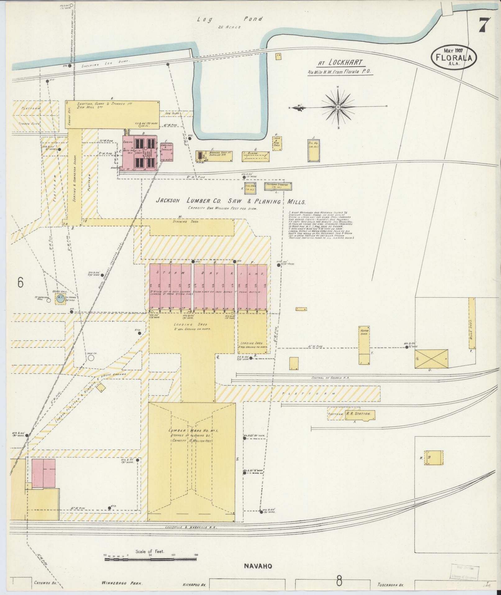 Sanborn Fire Insurance Map from Florala, Covington County, Alabama (1907), Sheet #0007 - Complete Map Set gallery image, historic Sanborn map, vintage wall art, Alabama Alabama