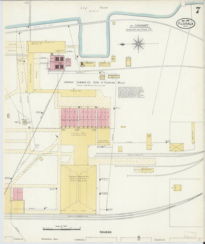 Sanborn Fire Insurance Map from Florala, Covington County, Alabama (1907), Sheet #0007 - Complete Map Set gallery image, historic Sanborn map, vintage wall art, Alabama Alabama