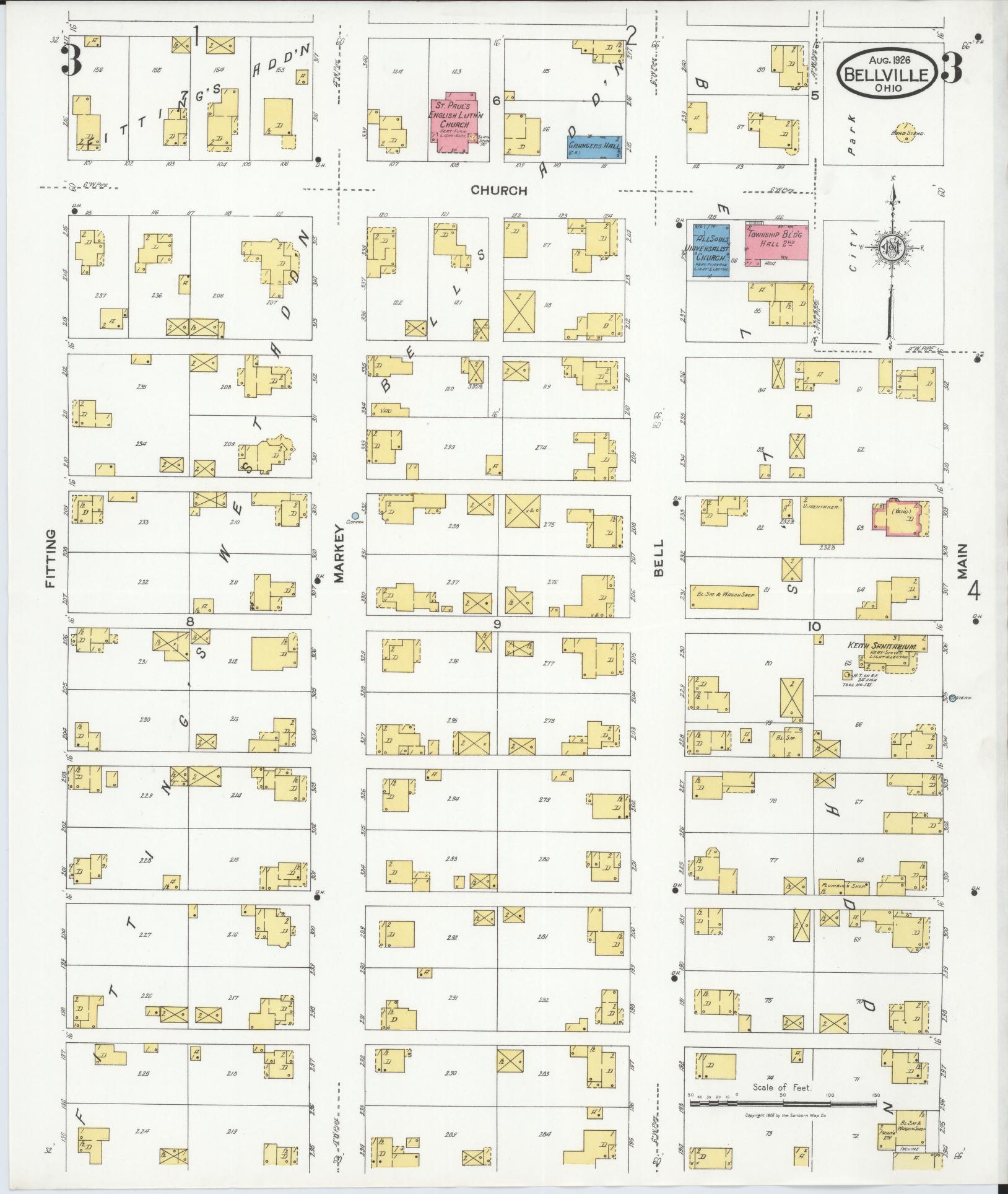 Sanborn Fire Insurance Map from Bellville, Richland County, Ohio (1926), Sheet #0003 - Complete Map Set gallery image, historic Sanborn map, vintage wall art, Ohio Ohio