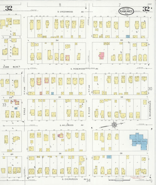 Sanborn Fire Insurance Map from Kankakee, Kankakee County, Illinois (1930), Sheet #0032 - Historic Sanborn Fire Insurance Map Print, vintage old map wall art, antique decor, genealogy gift, Illinois Illinois map